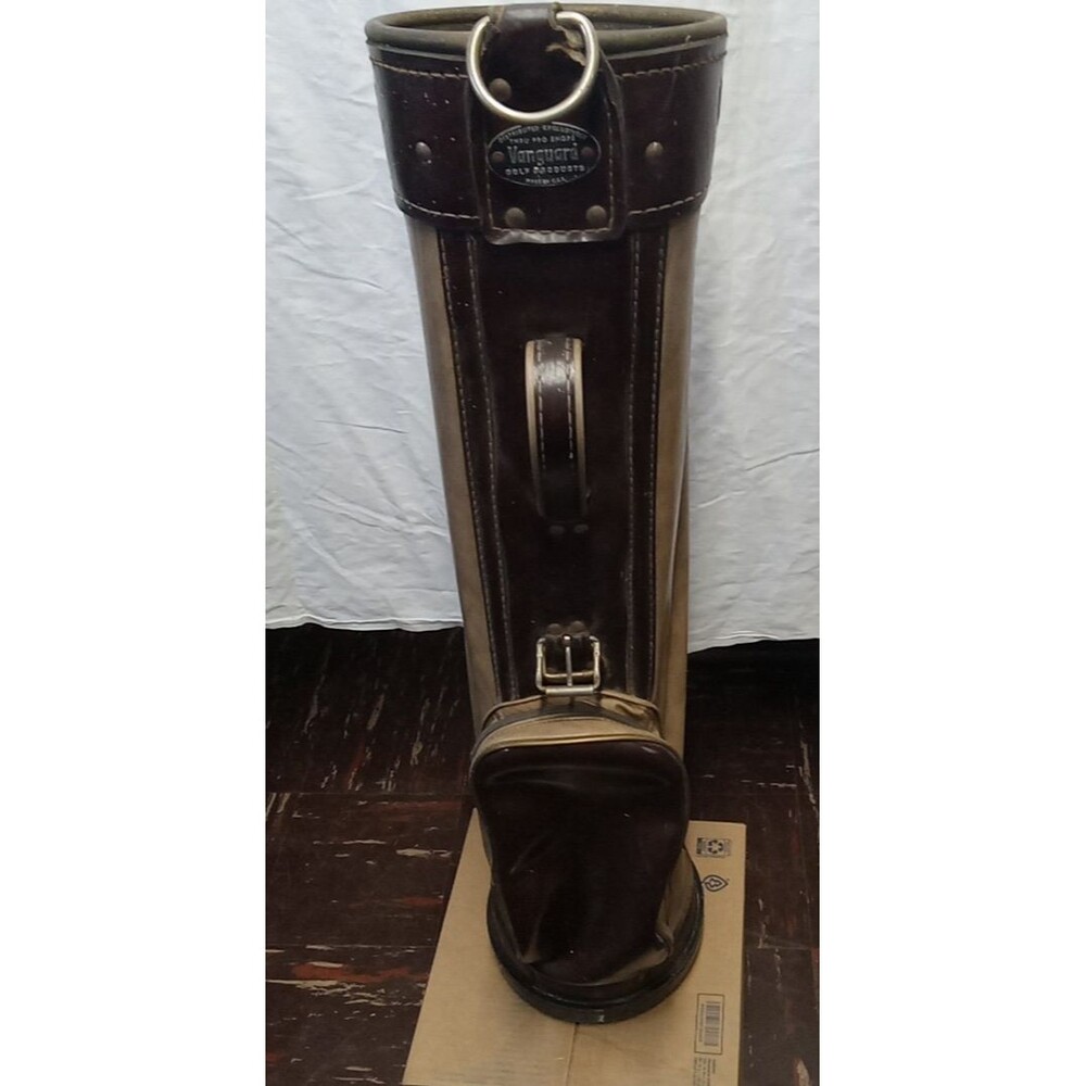 Vintage Faux Leather Vanguard Golf Bag With Shoulder Strap Brown Tan Made In USA